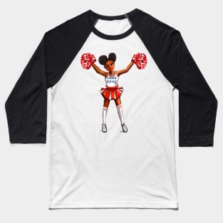 Inspirational motivational affirmation Cheer leader with Pom poms - Cheer Squad - anime girl cheerleader with Afro hair in puffs, brown eyes and dark brown skin side profile. Hair love ! Baseball T-Shirt